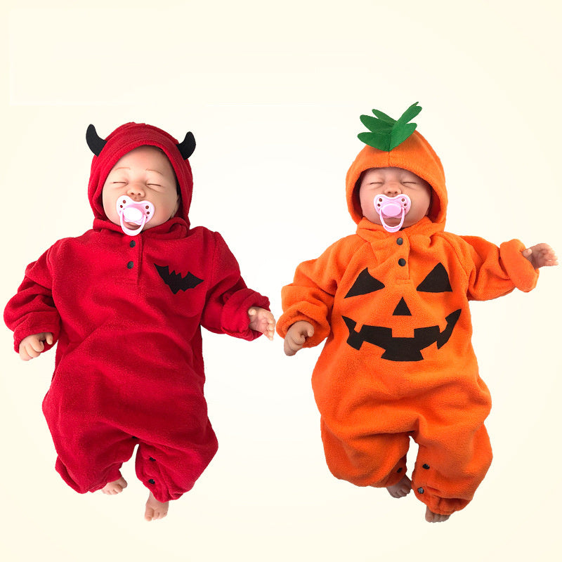 Baby Outfit Set Long Sleeve Cartoon Halloween Funny Pumpkin Face Romper Hooded One-Piece Jumpsuit Outfits Sets
