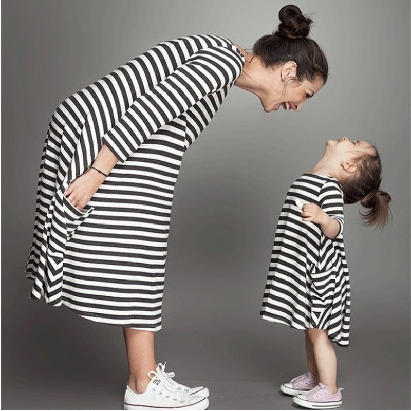 Family Clothing Matching Mother and Daughter Clothes Striped Dresses