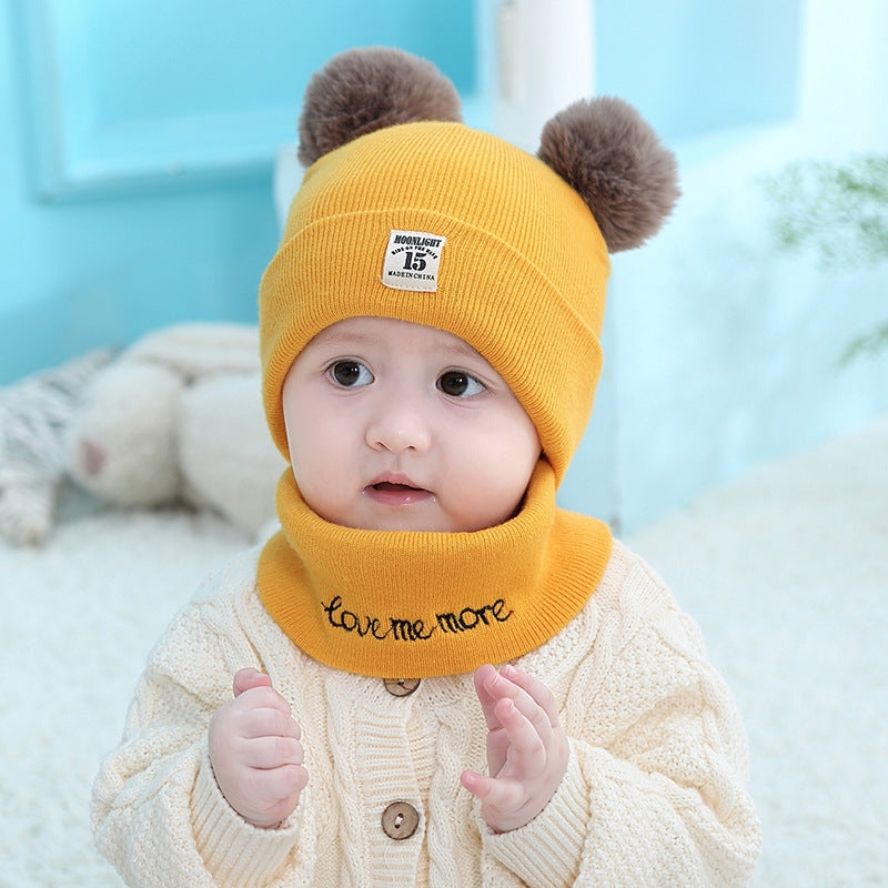 Baby Wool Hat/Scarf Set Bear Cat Winter Spring Autumn Warm Knit Baby Cap Bonnet  0-3 years